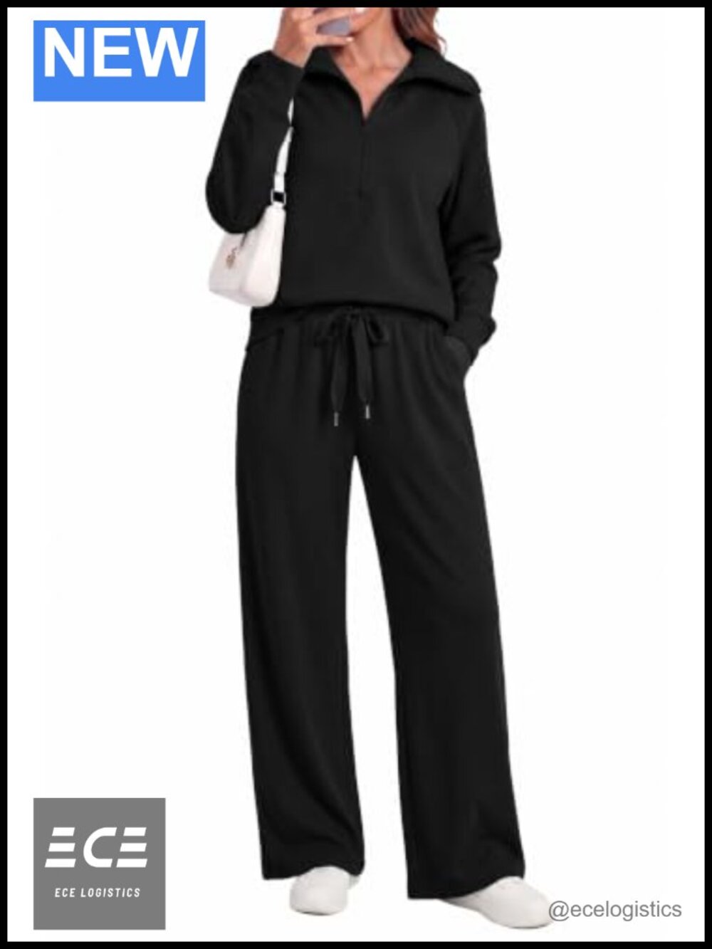 Womens 2 Piece Sweatsuit Set Quarter Zip Pullover Wide Leg Pants Tracksuit